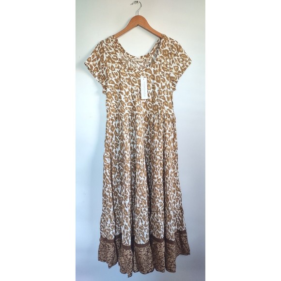 NWT Soft Surroundings Kara Tiered Midi Dress Mocha Leopard Med 10-12 Animal Tan - Picture 4 of 12